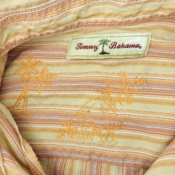 Tommy Bahama Button Shirt Mens XL Orange 100% Silk Pocket Short Sleeve Striped - Picture 2 of 10